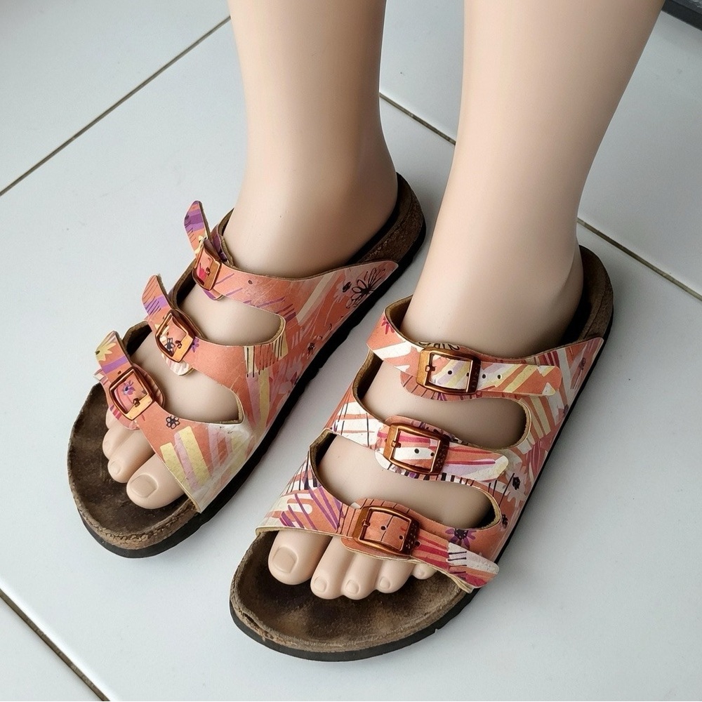 Birkenstock Papillio Florida Triple-Strap Sandals in Coral Multi-Print 37 Ocean
